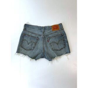 Levis 501 Original Distressed Denim Shorts Medium Wash Button Fly Womens Size 27
